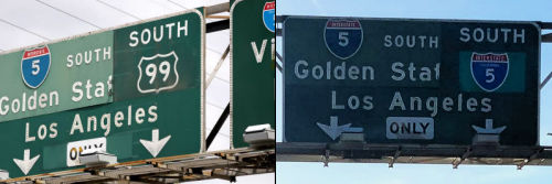 Exposed U.S. 99 signage at Victory Blvd